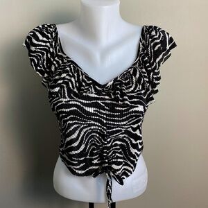 Zara Women's Black & White Pleated‎ Ruffle Sleeveless Crop Top Cinch Waist Tie S